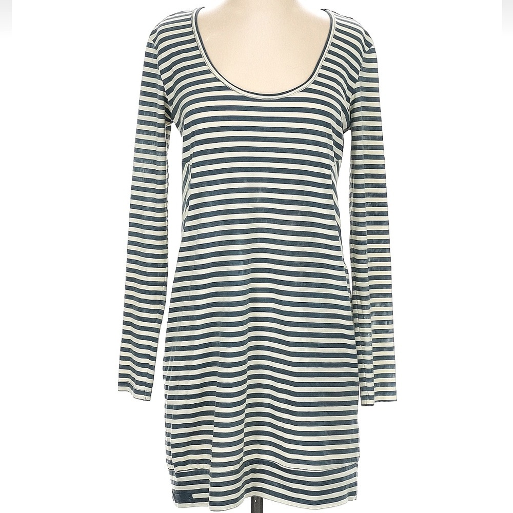 Vintage Diesel Black Gold Label Teal & White Stripe Mini Dress Size Small S